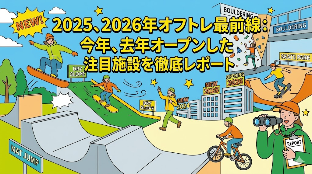 2025、2026年にオープンした、スノボ、スキーのオフトレ施設を紹介するアイキャッチ画像